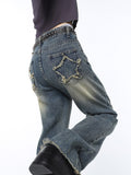 yidouxian Women Vintage High Waist Jeans Streetwear Wide Leg Jean Pants Straight Baggy Stars Straight Denim Trouser Feamle Y2K