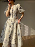 yidouxian Vintage Floral A-Line Dresses 2023 Summer New Waist Puff Sleeves Printed Elegant Midi Dress For Women French Clothing