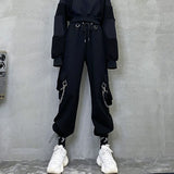 Yidouxian Spring Summer Cargo Women's Pants Punk Black Female Joggers Streetwear Harem Ankle-Length Trousers