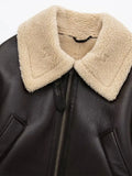 Yidouxian Winter 2023 Women Jacket Coats Faux Shearling Sheepskin Coat Retro Motorcycle Jacket Fleece Woman Jackets Outerwear Tops