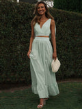 yidouxian Beach Boho Summer Midi Dress Matching Sets Women Green Backless Lace Up Dresses Sundress Vintage French Style Dress