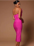 Yidouxian Fashion Women Sexy Strapless Backless Brown Hot Pink Feather Bodycon Bandage Dress 2023 Elegant Evening Club Party Dress