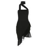 yidouxian Halter Backless Bandage Bodycon Mini Dress Women Party Club Evening Beach Irregular Pink Dresses 2023 Summer Black Outfits