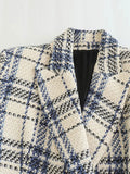 Yidouxian Zevity Vintage Tweed Plaid Blazer Suit Office Lady Contrast Colors Double Breasted Commute Autumn TRAF Blazer Women