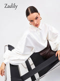 yidouxian 2023 Spring Vintage Lantern Long Sleeve Women White Shirt Office Lady Button Up Solid Woman Tunic Blouse Female Clothing