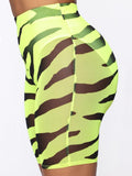 Yidouxian 2023 New Fashion Neon Color Women's Mesh Zebra Print Shorts Ladies Sexy Clubwear Sheer Mesh See Through High Waist Shorts