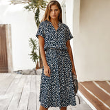 yidouxian Summer Polka Dot Dress Ladies Leopard Print Shirt Dress Women Midi High Waist Beach Vacation Bohemian Dresses Vestido 21818