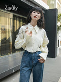 yidouxian 2023 Spring New Streetwear Long Sleeve Women Shirt Korea Style Hollow Out Button Up Woman Crop Tops Blouse Party Clothing