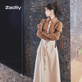 yidouxian 2023 Spring Office Lady Long Sleeve Fake Two Pieces Work Maxi Dress Women Patchwork Sashes Shirt Dresses Free Shipping