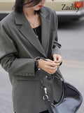 yidouxian 2023 Autum Oversize Long Sleeve Gray Women Blazer Unisex Style Solid BF Loose Suit Blazers Winter Female Clothing Coat