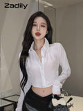 yidouxian 2023 Spring Sexy Long Sleeve Women White Short Shirt Korea Style Backless Button Up Ladies Crop Top Club Female Clothing