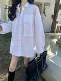 yidouxian 2023 Spring Korea Style Full Sleeve Women Long White Shirt Oversize Button Up Pocket Ladies Blouse Casual Female Clothing