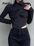 yidouxian Sexy Long Sleeve White ZA Shirt Women Button Up Y2K Crop Tops Street Style 2023 Summer Party Y2K Female Clothing Blouse