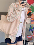 yidouxian Spring French Style Loose Couple Lapel Plaid Shirts Korean Women New Fashion Long Sleeve Blouses Top Female Clothing