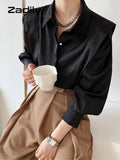 yidouxian 2023 Summer Elegant Long Sleeve Solid Work Shirt Women Office Lady Button Up White Shirt Blouse Casual Female Clothes