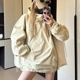 Yidouxian Windbreaker Jacket Women Korean Fashion Streetwear Oversized Zipper Hooded Vintage Y2k Jackets Windbreak Outdoor Loose