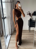 yidouxian Women One Shoulder Cut Out Split Maxi Dress Sexy Backless Party Evening Beach Vacation Long Dresses 2023 Summer Design Clothes