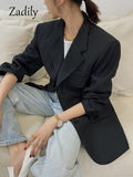 yidouxian 2023 Autum Oversize Long Sleeve Black Women Blazer Normcore Style BF Pocket Jackets Coat Office Lady Work Female Clothing
