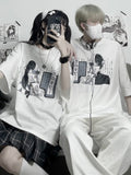 Yidouxian y2k Couple Tops Harajuku Gothic Graphic T-shirt Japanese Anime Tshirt Cartoon Print Short Sleeve Clothes Women Fashion