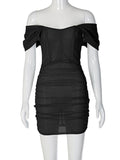 yidouxian Shoulder Short Sleeve Backless Bodycon Mesh Black Mini Dress Women Sexy Party Evening Prom Dresses 2023 Summer Club Outfits