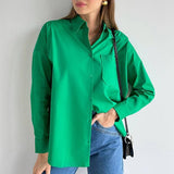 yidouxian Sleeve Oversized Women's Shirt White Cotton Elegant Blouses For Women Fashion Loose Basic Tops Green Blouse Blusas 23618