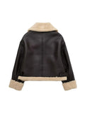 Yidouxian Winter 2023 Women Jacket Coats Faux Shearling Sheepskin Coat Retro Motorcycle Jacket Fleece Woman Jackets Outerwear Tops