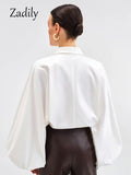 yidouxian 2023 Spring Vintage Lantern Long Sleeve Women White Shirt Office Lady Button Up Solid Woman Tunic Blouse Female Clothing
