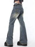 yidouxian Women Vintage High Waist Jeans Streetwear Wide Leg Jean Pants Straight Baggy Stars Straight Denim Trouser Feamle Y2K