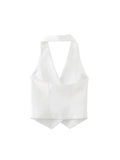 Yidouxian TRAF 2023 Women Tops Short Flower Embellished Monochrome Casual Vest Sleeveless Casual Tops Woman Female Top