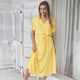 yidouxian Summer Polka Dot Dress Ladies Leopard Print Shirt Dress Women Midi High Waist Beach Vacation Bohemian Dresses Vestido 21818