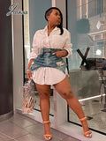 Yidouxian Solid Lapel Long Sleeve Single Breasted Shirt Dress and Irregular Denim Skirt Two Piece Set Women 2023 Cute Street Outfit