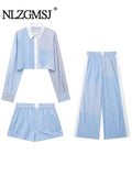 Yidouxian TRAF Woman 2 Pieces Sets 2023 Stripe Shirts Top Casual Shorts Summer Women Suit Two Piece Set Womens Outfits