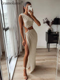 yidouxian Women One Shoulder Cut Out Split Maxi Dress Sexy Backless Party Evening Beach Vacation Long Dresses 2023 Summer Design Clothes