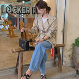 Yidouxian Women's Vintage Trench Coat Jacket with Belt Double Breasted Short Slim Windbreaker