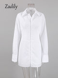 yidouxian 2023 Spring Office Lady Long Sleeve Women Shirt Dress Korea Style Bodycone White Button Up Work Woman Mini Dresses