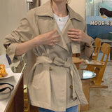 Yidouxian Women's Vintage Trench Coat Jacket with Belt Double Breasted Short Slim Windbreaker