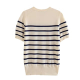 Yidouxian Striped Knit Top Women Casual Short Sleeves T Shirt Knitted Tees Female Clothing 2023 Spring Summer New