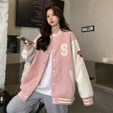 Yidouxian Y2k Streetwear Bomber Jacket Women Oversized Varsity Jackets College Uniform Harajuku Fashion Korean Pink Baseball Coat