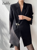 yidouxian 2023 Autum Oversize Full Sleeve Long Blazer Women Minimalist Style Solid Sequined Suit Blazers Winter Female Clothing