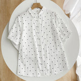 Yidouxian Spring Summer Double Layer Cotton White Shirts Female 3/4 Batwing Sleeve Tops Turn Down Collar Dot Print Loose BlouseT34740C