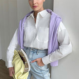 yidouxian Sleeve Oversized Women's Shirt White Cotton Elegant Blouses For Women Fashion Loose Basic Tops Green Blouse Blusas 23618