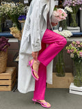 Yidouxian Fashion Slim Pink Office Pants Ladies Elegant High Waist Pencil Trousers Casual Pu Leanther Pants For Women 2023