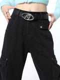 yidouxian American Style Cargo Pants Jeans Pockets Women Autumn Winter Vintage Straight High Waist Goth Pants Streetwear Feamle