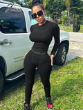 Yidouxian Ribbed Black Casual Two Piece Set Women Sexy O-neck Long Sleeve Crop Top and High Waist Pants Matching 2023 Tracksuits