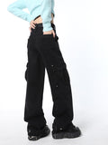 yidouxian American Style Cargo Pants Jeans Pockets Women Autumn Winter Vintage Straight High Waist Goth Pants Streetwear Feamle