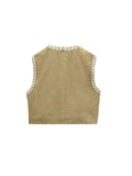 Yidouxian TRAF Embroidered Open Waistcoats Women Cotton Basicos Femme Vests Women Sexy Cropped Tops Women Sleeveless Coats