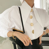 Yidouxian Button Cotton White Shirt Women Autumn Casual Office Lady Women Blosues Loose Lantern Long Sleeve Shirts Tops Blusas 15631