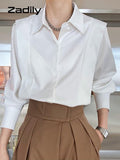 yidouxian 2023 Summer Elegant Long Sleeve Solid Work Shirt Women Office Lady Button Up White Shirt Blouse Casual Female Clothes