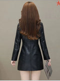 Yidouxian mid length leather jacket with slim fit and warm insulation, plush and thick plush women's fur collar jacket and jacket