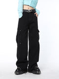 yidouxian American Style Cargo Pants Jeans Pockets Women Autumn Winter Vintage Straight High Waist Goth Pants Streetwear Feamle